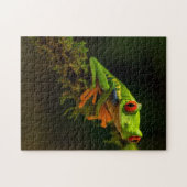 Green Exotic Summer Frosch Reptile mit roten Augen Puzzle (Horizontal)