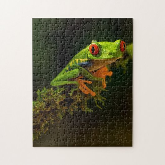 Green Exotic Summer Frosch Reptile mit roten Augen Puzzle (Vertikal)