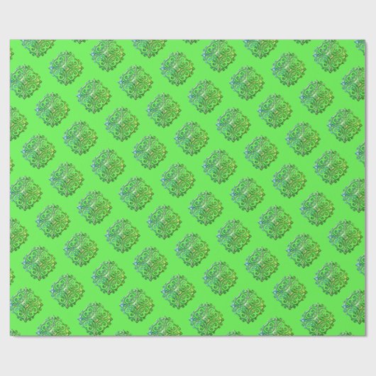 Green Extravagant Imitats Medallion Pattern Wrappi Geschenkpapier (Flach)