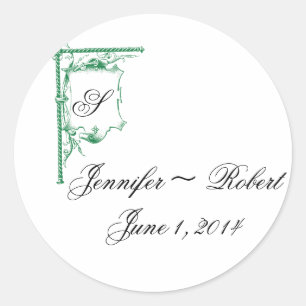 Green Extravagant Monogram Wedding Umschlag Aufkle Runder Aufkleber
