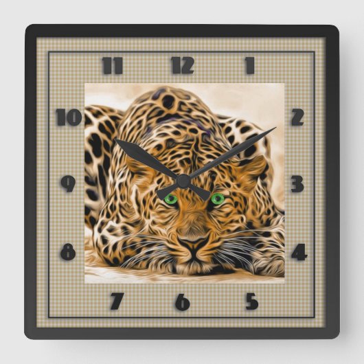 Green Eye Leopard Name Hoho Quadratische Wanduhr (Vorderseite)