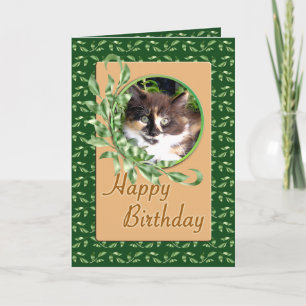 Green Eyed Calico Kitty Happy Birthday Card Karte