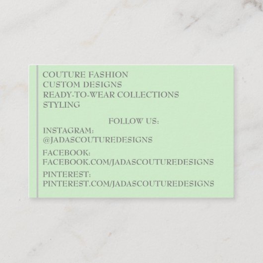 Green Fabric Designer Couture Visitenkarte (Rückseite)