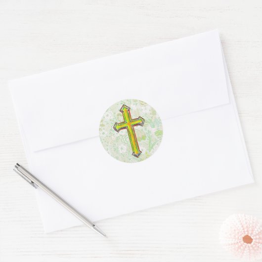 Green Faith Cross Vintag Style Sticker (Umschlag)