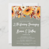 Green Fall Floral 25. Hochzeitstag Einladung (Vorderseite)