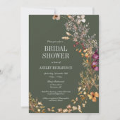 Green Fall Floral Boho Bridal Dusche Einladung (Vorderseite)