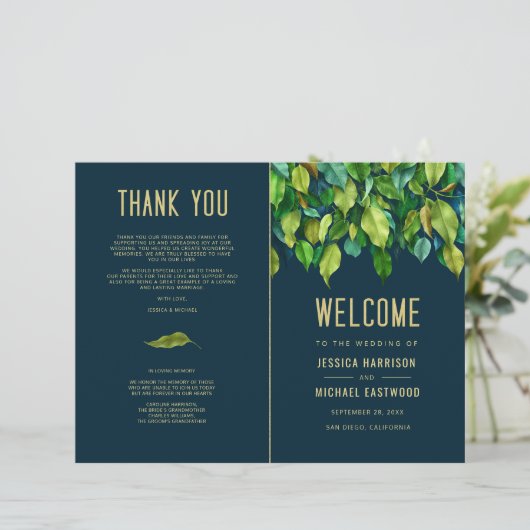 Green Fall Green Blätter Foliage Wedding Program (Stehend Vorderseite)