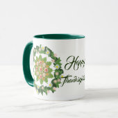 Green Fall Wreath Flora Verlasse glückliches Ernte Tasse (Vorderseite Links)