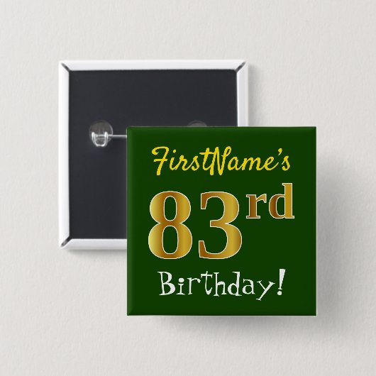 Green, Falsch Gold 83rd Birthday, With Custom Name Button (Vorne & Hinten)