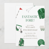 Green Fantastic Fore Preppy Golf Kids Birthday Einladung (Vorne/Hinten)