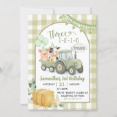 Green Farm Animals Three-i-e-i-o 3rd Birthday Einladung (Vorderseite)