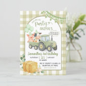 Green Farm Calling All Party Animals Boy Birthday Einladung (Stehend Vorderseite)