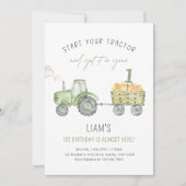 Green Farm Tractor 1st Birthday Party Einladung (Vorderseite)