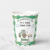 Green Farm Tractor Boys Any Age Birthday Pappbecher (Rückseite)