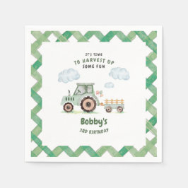 Green Farm Tractor Boys Any Age Birthday Serviette