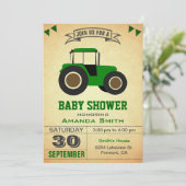 Green Farm Traktor Babydusche Einladung (Stehend Vorderseite)