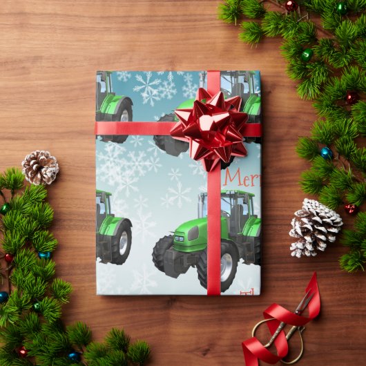 Green Farm Traktoren auf Blue Christmas Geschenkpapier (Feiertagsgeschenk)