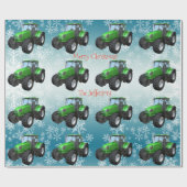 Green Farm Traktoren auf Blue Christmas Geschenkpapier (Flach)