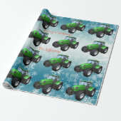 Green Farm Traktoren auf Blue Christmas Geschenkpapier (Ungerollt)