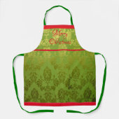 Green Faux Brocade Red Trim Holiday Apron Schürze (Vorderseite)