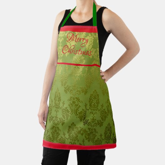 Green Faux Brocade Red Trim Holiday Apron Schürze (InSitu)
