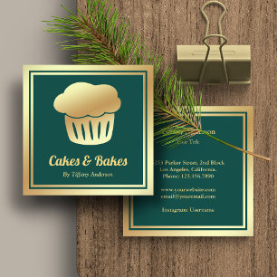 Green Faux Gold Foil Homemade Cupcake Bakery Quadratische Visitenkarte
