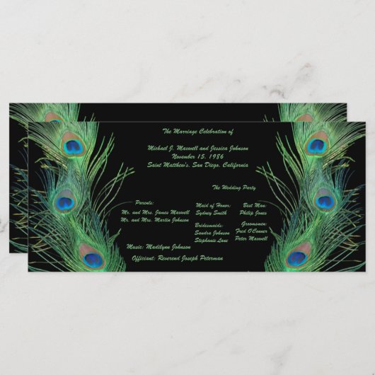 Green Feathers with Black Wedding Program Programm (Vorne/Hinten)