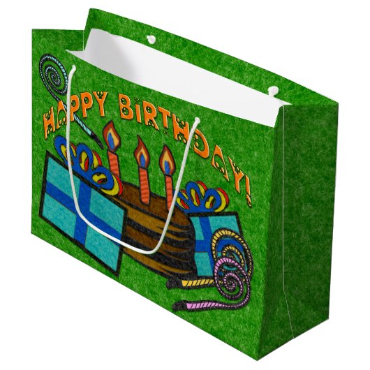 Green Felt Board Geburtstag Große Geschenktüte (Vorderseite Schrägansicht)