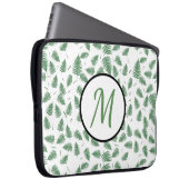 Green Fern Blätter Monogram Computer Laptop Sleeve (Vorne Rechts)