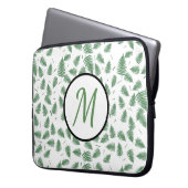 Green Fern Blätter Monogram Computer Laptop Sleeve (Vorderseite Links)