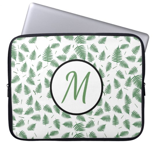 Green Fern Blätter Monogram Computer Laptop Sleeve (Vorderseite)
