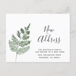 Green Fern Neue Adresse Einfache botanische Bewegu Ankündigungspostkarte