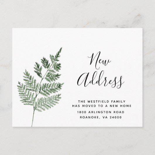 Green Fern Neue Adresse Einfache botanische Bewegu Ankündigungspostkarte (Vorderseite)
