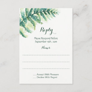 Green Fern Water Color Repair Cards RSVP Karte