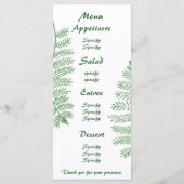 Green Fern, Wedelmenükarten Menükarte (Rückseite)