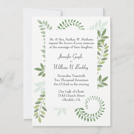 Green Ferns Wedding Einladung (Vorderseite)