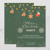 Green Festive Frohe Weihnachts-Party Einladung (Vorne/Hinten)