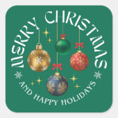 Green Festive Merry Christmas Holiday Quadratischer Aufkleber (Vorderseite)