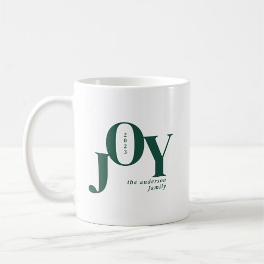 Green Festive Minimalistisch Joy Typografy Holiday Kaffeetasse (Links)