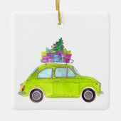 Green Fiat 500 mit Weihnachtsgeschenken Wasserfarb Keramikornament (Vorderseite)