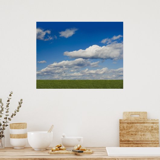 green filed, blue sky, white cloud poster (Küche)