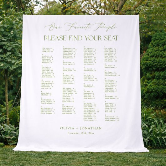 Green Find Your Seat Fabric Wedding Seating Chart  Wandteppich