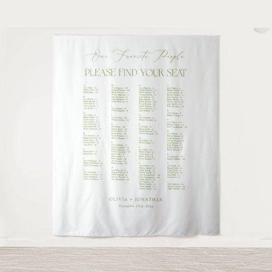 Green Find Your Seat Fabric Wedding Seating Chart  Wandteppich (Vorderseite)