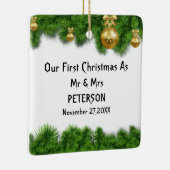 Green Fir Tree Erstes Verheiratetes Foto Keramikornament (Rechts)