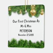 Green Fir Tree Erstes Verheiratetes Foto Keramikornament (Links)