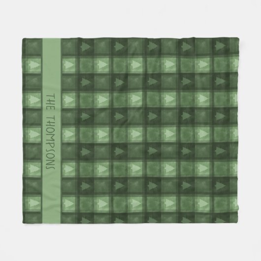 Green Fir Tree Plaid With Custom Name Christmas Fleecedecke (Vorderseite (Horizontal))