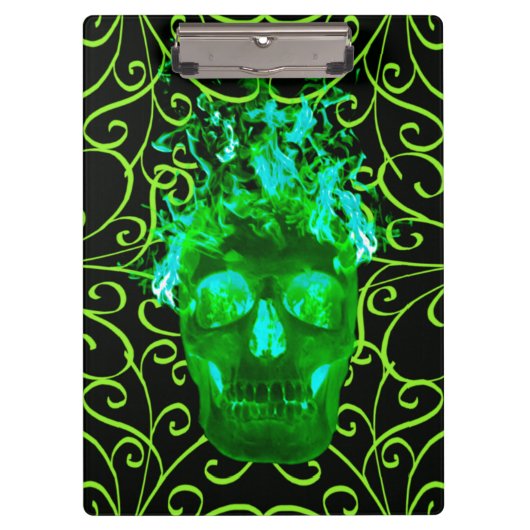 Green Fire Skull Clipboard Klemmbrett (Vorderseite)
