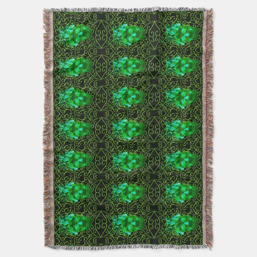 Green Fire Skull Throw Blanket Decke (Vorderseite Vertikal)