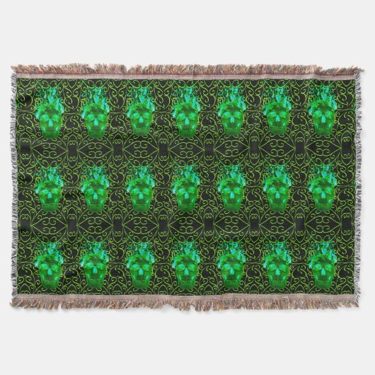 Green Fire Skull Throw Blanket Decke (Vorderseite)