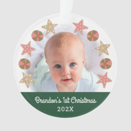Green First Christmas Baby Foto Gingerbread Boy Ornament